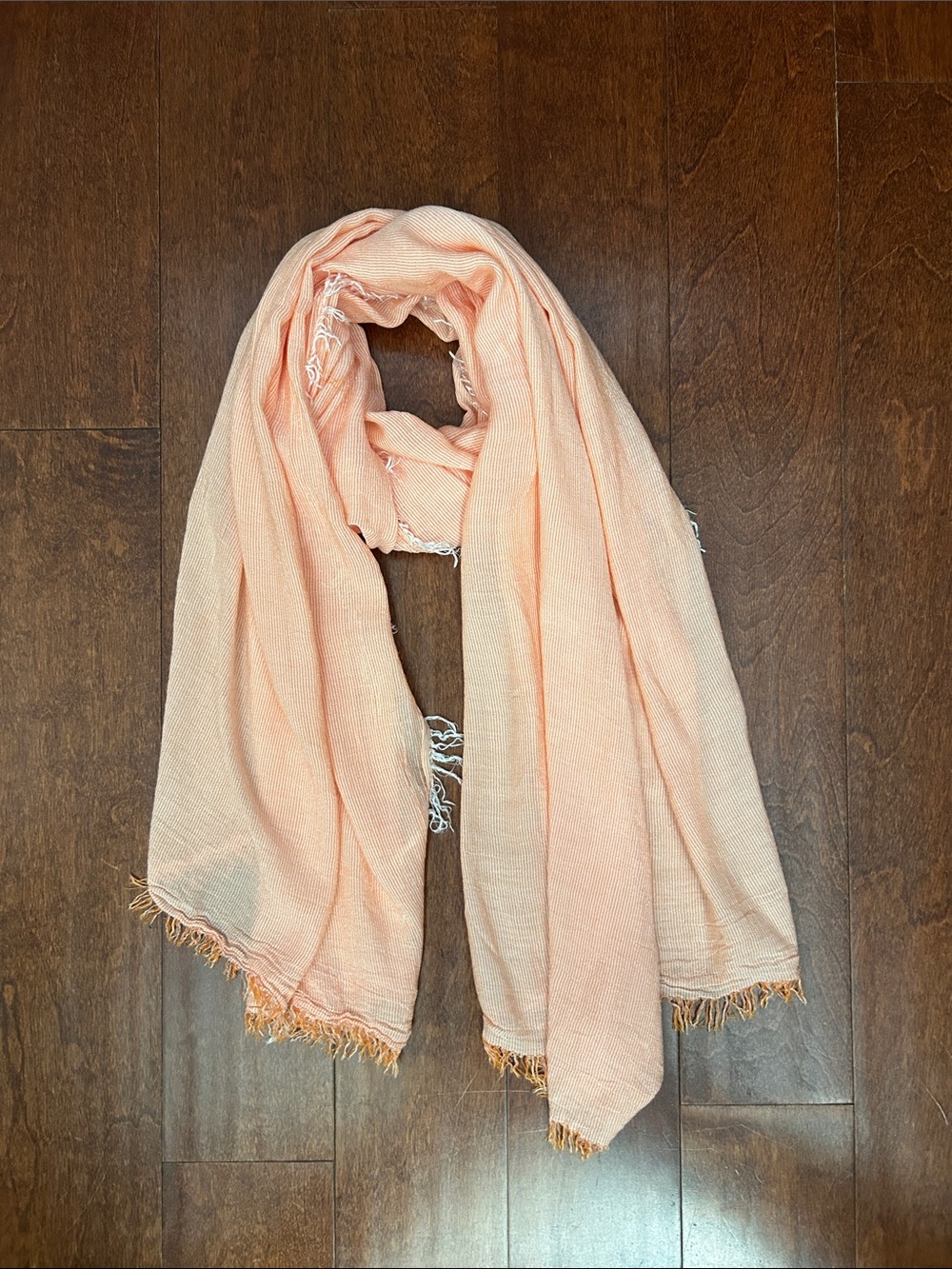 Orange and White Pinstriped Micromodal Scarf, Textured Fabric, Summer Staple